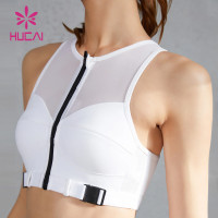 HUCAI ODM Sports Bras Racer Back  Zip Front High Impact Women Gymwear Supplier