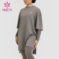 HUCAI OEM Round Neck Irregular Slit Hem Modest  Muslim Sportswear Manufacturer