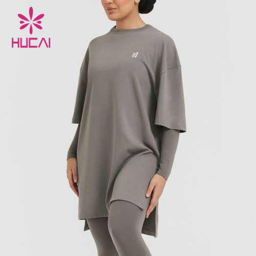 HUCAI OEM Round Neck Irregular Slit Hem Modest  Muslim Sportswear Manufacturer