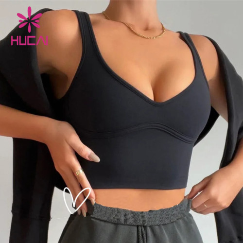 HUCAI OEM Custom Sexy Stretchy Slim Fit V neck Shaping Exercise Yoga Tank Top  Women Sportswear Manufacturer