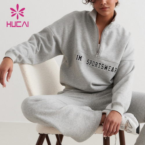 HUCAI OEM Custom Women's Hoodie Half Split Zipper Sports Top Gym Sweatshirt Sportswear Manufacturer