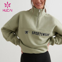 HUCAI OEM Custom Women's Hoodie Half Split Zipper Sports Top Gym Sweatshirt Sportswear Manufacturer