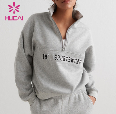 HUCAI OEM Custom Women's Hoodie Half Split Zipper Sports Top Gym Sweatshirt Sportswear Manufacturer