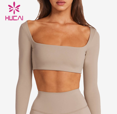 HUCAI OEM Women Sports Crop Top Spandex Dry Fit Super Short  Long Sleeve Sportswear Manufacturers