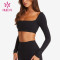 HUCAI OEM Women Sports Crop Top Spandex Dry Fit Super Short  Long Sleeve Sportswear Manufacturers