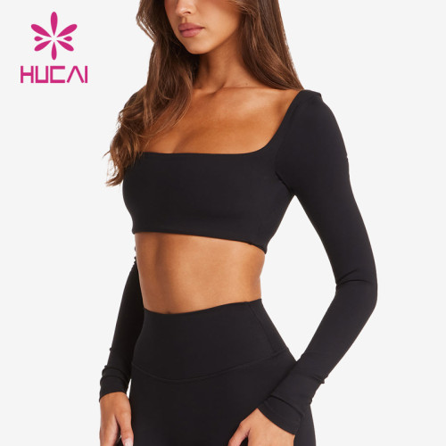 HUCAI OEM Women Sports Crop Top Spandex Dry Fit Super Short  Long Sleeve Sportswear Manufacturers