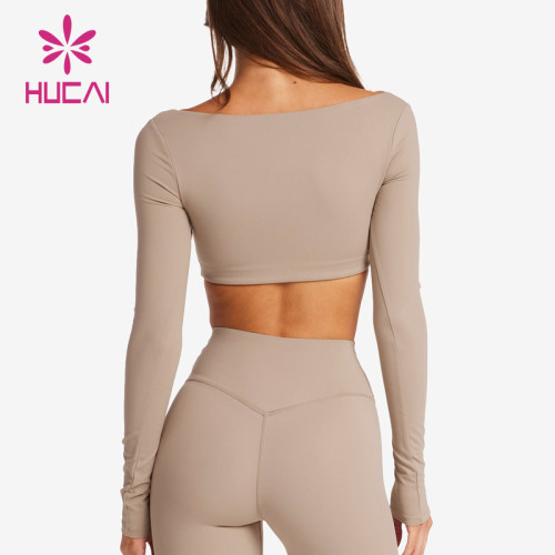 HUCAI OEM Women Sports Crop Top Spandex Dry Fit Super Short  Long Sleeve Sportswear Manufacturers