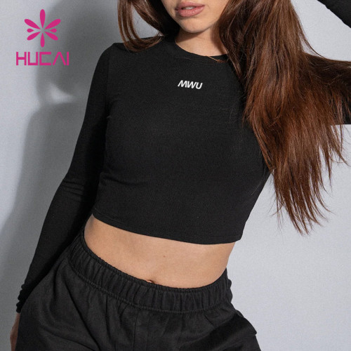 HUCAI OEM Custom Women's Sports Long Sleeved High Stretch Crop Top Sportswear Manufacturers