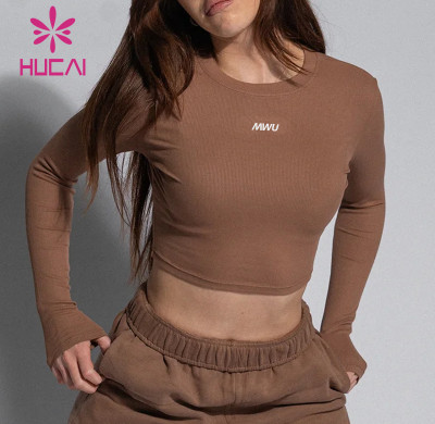 HUCAI OEM Custom Women's Sports Long Sleeved High Stretch Crop Top Sportswear Manufacturers