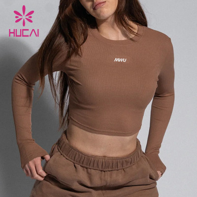 HUCAI OEM Custom Women's Sports Long Sleeved High Stretch Crop Top Sportswear Manufacturers