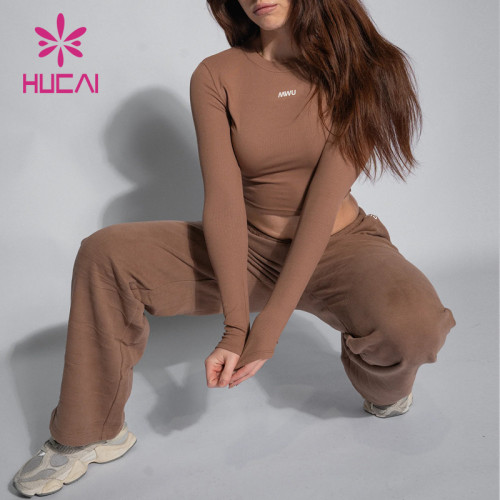 HUCAI OEM Custom Women's Sports Long Sleeved High Stretch Crop Top Sportswear Manufacturers