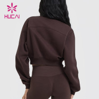 HUCAI OEM Sports Hoodie For Women Elastic Hem Crew Neck  Cropped Sweatshirt Sportswear Manufacturers