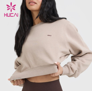 HUCAI OEM Sports Hoodie For Women Elastic Hem Crew Neck  Cropped Sweatshirt Sportswear Manufacturers