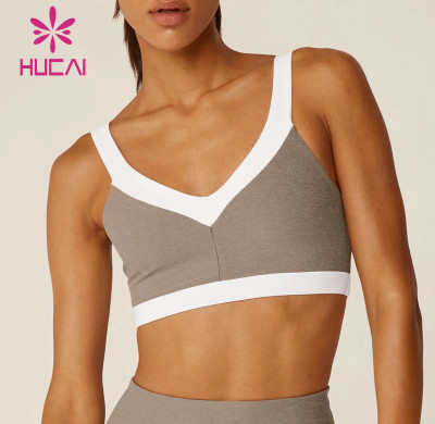 HUCAI ODM Sports Bras Contrast Stitching Topline Open Back V Neck Sportswear Manufacturer