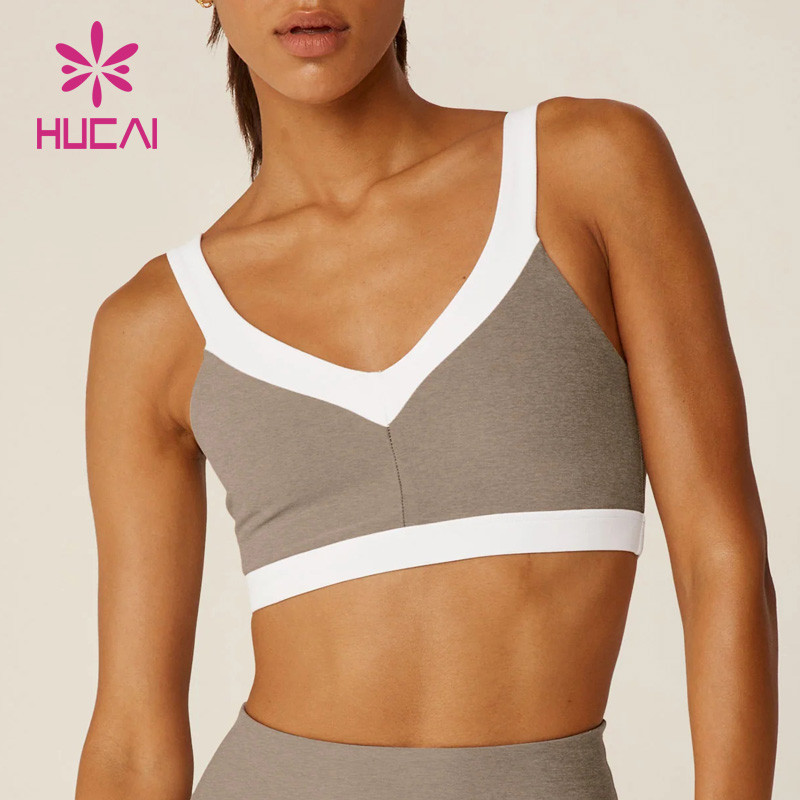 HUCAI ODM Sports Bras Contrast Stitching Topline Open Back V Neck Sportswear Manufacturer