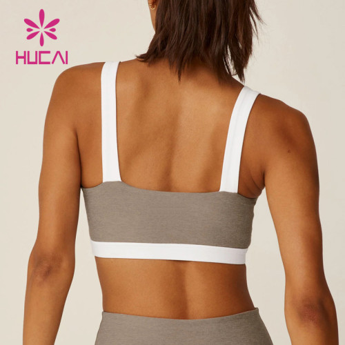 HUCAI ODM Sports Bras Contrast Stitching Topline Open Back V Neck Sportswear Manufacturer