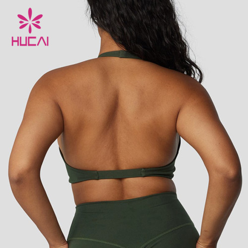 HUCAI ODM Sports Bras High Quality Deep V Neck Sexy Front Twist For Women Sportswear Manufacturer