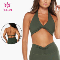 HUCAI ODM Sports Bras High Quality Deep V Neck Sexy Front Twist For Women Sportswear Manufacturer