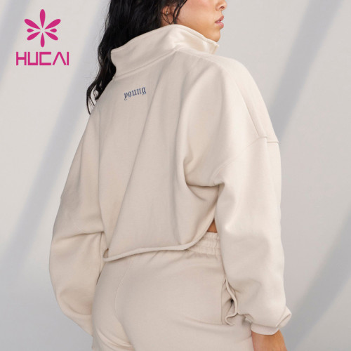 HUCAI OEM Quarter Zipper Short Women's Fitness Hoodie Chinese Sportswear Manufacturer