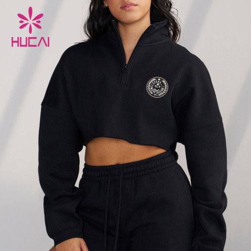 HUCAI OEM Quarter Zipper Short Women's Fitness Hoodie Chinese Sportswear Manufacturer