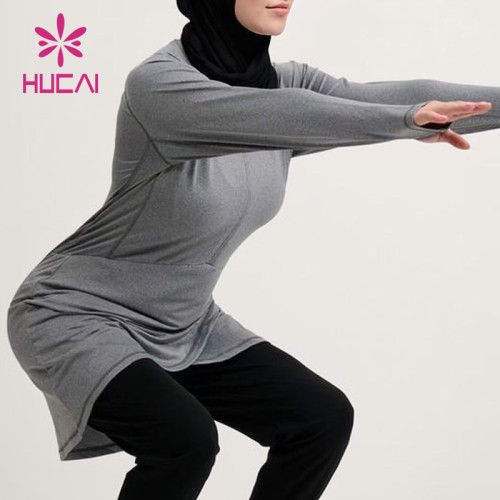 HUCAI OEM splicing inverted V functional hem dignified Muslim sportswear manufacturer