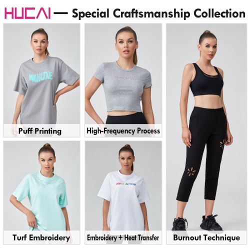 HUCAI OEM Fitness T-shirt Turf Embroidered Logo Women's Oversized Sportswear Manufacturer