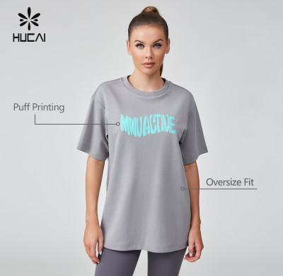 HUCAI ODM Fitness T-shirt Foam 3D Printed Logo Women's Sports Short Sleeve Manufacturer