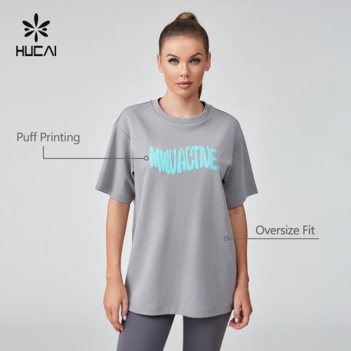 HUCAI ODM Fitness T-shirt Foam 3D Printed Logo Women's Sports Short Sleeve Manufacturer