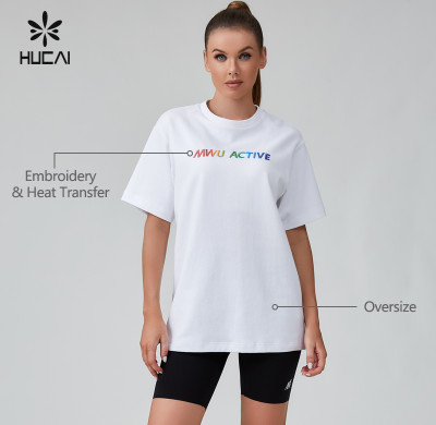 HUCAI OEM Fitness T-shirt 3D Embroidered Heat Transfer Logo Women's Sportswear Manufacturer