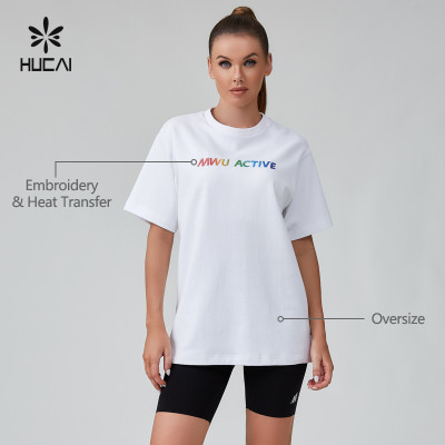 HUCAI OEM Fitness T-shirt 3D Embroidered Heat Transfer Logo Women's Sportswear Manufacturer