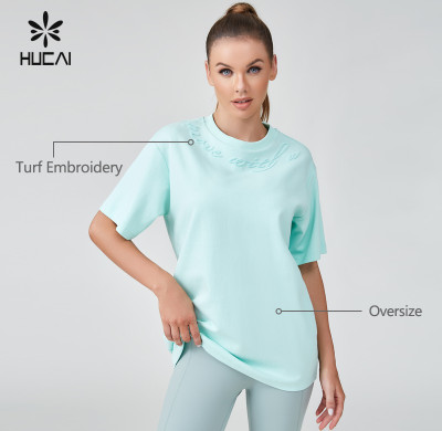 HUCAI OEM Fitness T-shirt Turf Embroidered Logo Women's Oversized Sportswear Manufacturer