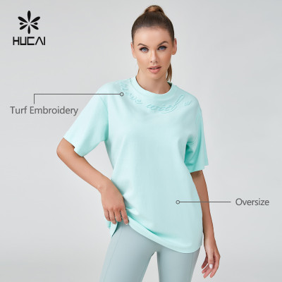 HUCAI OEM Fitness T-shirt Turf Embroidered Logo Women's Oversized Sportswear Manufacturer