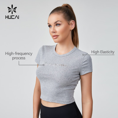 HUCAI OEM Fitness Tank Top High Frequency Metallic Logo Women's Short T-shirt Manufacturer