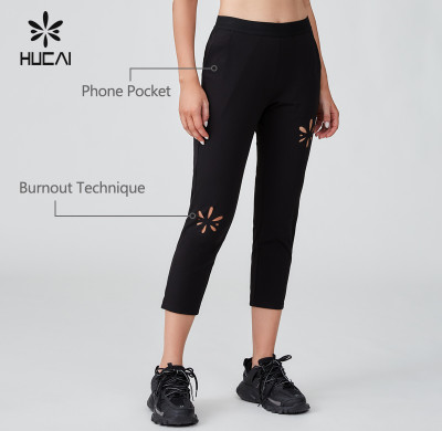HUCAI OEM Women's Sports Pants Burnt Flower Craftsmanship Slimming Sportswear Manufacturer