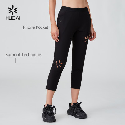 HUCAI OEM Women's Sports Pants Burnt Flower Craftsmanship Slimming Sportswear Manufacturer