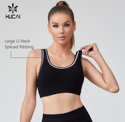 HUCAI OEM Classic College Style U-neck Black And White Spliced Tennis Bras Sportswear Manufacturer