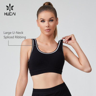 HUCAI OEM Classic College Style U-neck Black And White Spliced Tennis Bras Sportswear Manufacturer