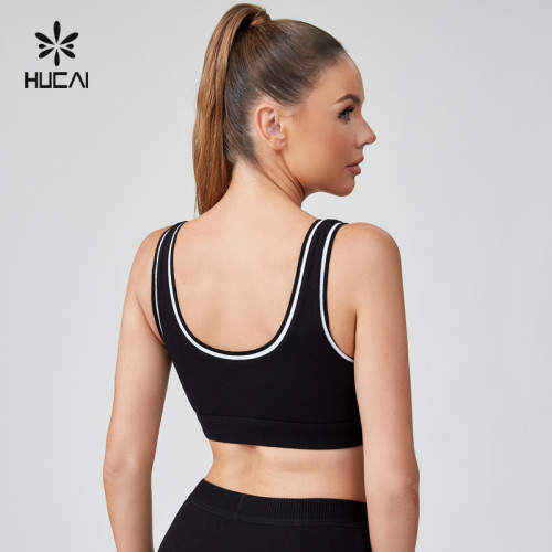 HUCAI OEM Classic College Style U-neck Black And White Spliced Tennis Bras Sportswear Manufacturer