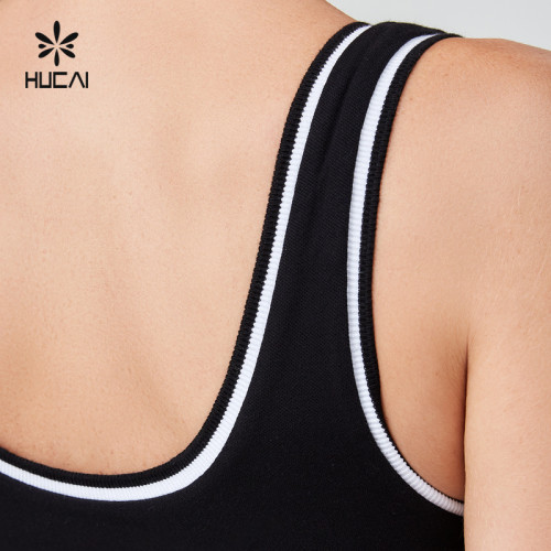 HUCAI OEM Classic College Style U-neck Black And White Spliced Tennis Bras Sportswear Manufacturer