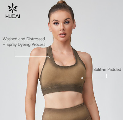 HUCAI OEM Yoga Bras Washed And Distressed Spray Dyeing Process Sportswear Manufacturer