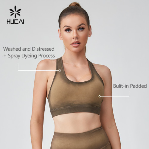 HUCAI OEM Yoga Bras Washed And Distressed Spray Dyeing Process Sportswear Manufacturer