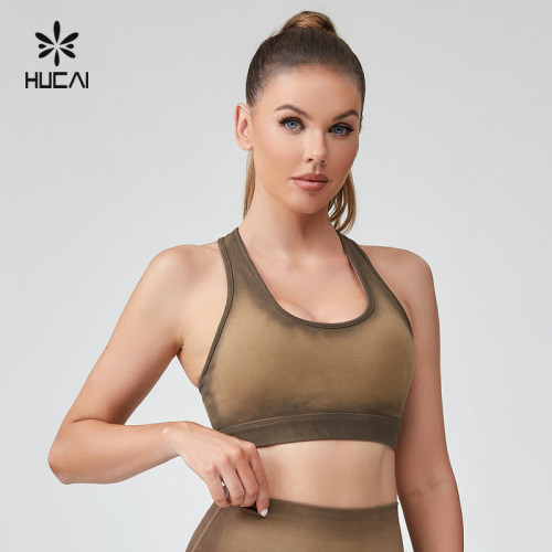 HUCAI OEM Yoga Bras Washed And Distressed Spray Dyeing Process Sportswear Manufacturer