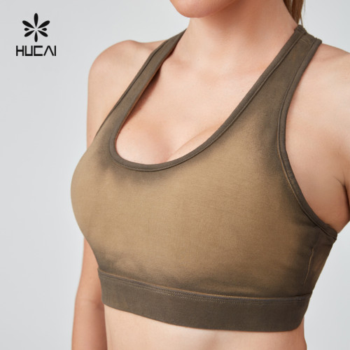 HUCAI OEM Yoga Bras Washed And Distressed Spray Dyeing Process Sportswear Manufacturer