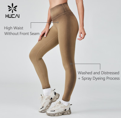 HUCAI OEM Sports Leggings Washed And Distressed Spray Dyeing Process Sportswear Manufacturer