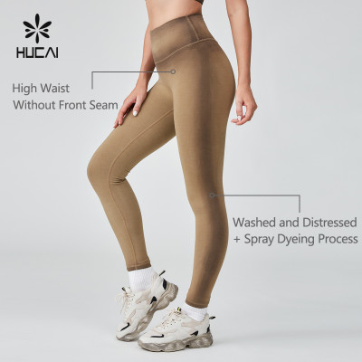 HUCAI OEM Sports Leggings Washed And Distressed Spray Dyeing Process Sportswear Manufacturer