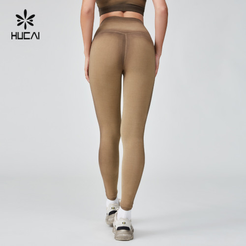 HUCAI OEM Sports Leggings Washed And Distressed Spray Dyeing Process Sportswear Manufacturer