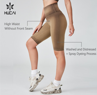 HUCAI OEM Sports short Leggings Washed And Distressed Spray Dyeing Process Sportswear Manufacturer