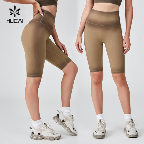 HUCAI OEM Sports short Leggings Washed And Distressed Spray Dyeing Process Sportswear Manufacturer