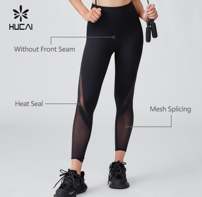 HUCAI OEM Without Front Seam Heat Seal Mesh Splicing Yoga Pants Sportswear Manufacturer