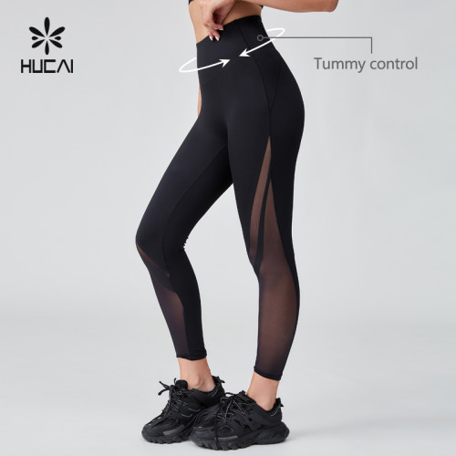 HUCAI OEM Without Front Seam Heat Seal Mesh Splicing Yoga Pants Sportswear Manufacturer